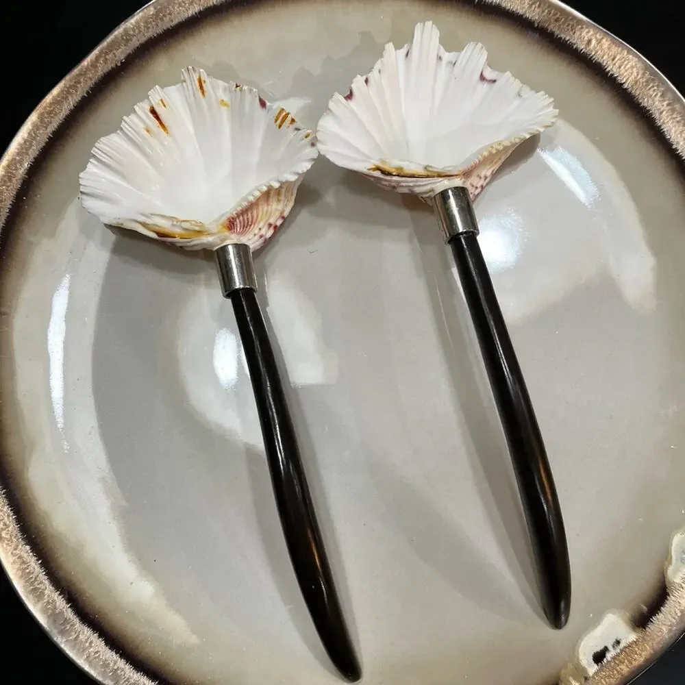NEW Pottery Barn Antique Bronze Shell Large Salad Side Kitchen Serving Spoons